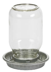 Little Giant® Mason Jar Chick Waterer Little Giant™ Mason Jar Baby Chick Waterer, Miller Manufacturing, Made in the USA, gravity chick waterer, poultry waterer,  glass mason jar chick waterer, easy to fill chick waterer, 1 quart poultry waterer, heavy-duty galvanized steel base poultry waterer