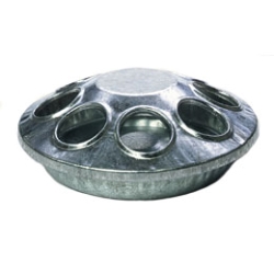 Little Giant® Round Metal Chick Feeder Little Giant®, Round, Metal, Chick, Feeder, standalone, baby, chick, feeder, heavy-gauge, galvanized, steel, Rounded, embossed, edges, reduce, chafing, chicks, neck, head, Eight, feeding, holes, snap-on, cover, easy, filling, cleaning, 6, inch, diameter, 2, inch, high,