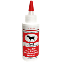 Durvet® Goat Hoof and Coat Powder Goat, Hoof, Coat, Powder, Non-caustic, antibacterial, powder, draws, absorbs, eliminates, breeding grounds, bacteria, fungus, foot rot, coat, fungus, rain scald, ringworm, hot spots, topical, skin, coat, Dries, firms up, foot, toes, smell, powdered band-aid, absorbs, discharge, creates, breathable, protective scab, tender tissue. 