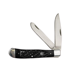 American Buffalo® Cattleman Trapper Black CC Series American, Buffalo, Cattleman, Trapper, Black, CC, Series, Classic, convenient, multi, faceted, all, purpose, knife, clip, point, blade, precision, spey, general, purposes, 3CR13, satin, finished, stainless, steel, blades, two, 2, functional, folding, Black, jigged, impact, resistant, delrin, handles, Mirror, polished, bolster, 3.25, main, blade, 4.1875, closed, brass, liner, steel, abkt, closed, folding, pocket, farm, supply, supplies, barn, shop, sporting, good, tool, effective, sharp, hardware, live, stock, gift, for, him, dad, men, AB048, Tough, everyday, classic, modern, vintage, CC002JBD