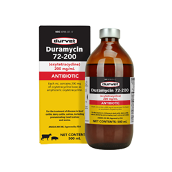 Durvet® Duramycin 72-200 - 500mL Durvet®, Duramycin, 72-200, 500mL, Livestock, LA-200, antibiotic, injectible, oxytetracyline, cattle, swine, sterile, ready-to-use, solution, containing, 200, mg, ml, broad, spectrum, Effective, against, wide, range, gram-positive, gram-negative, bacteria, beef, cattle, dairy, calves, pre-ruminating, veal, swine, approved, lactating, dairy, cattle, Treats, respiratory, diseases, pinkeye, scours, bacterial, infections