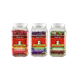 Happy Hen Treats® Free Range Feast™ - 2lb Happy Hen Treats, Free Range, Feast, 2, lb, jar, 100%, natural, treat, blend, mealworm,spice,herb,flower,coop,cups, chicken, poultry, treat, snack, training, taming