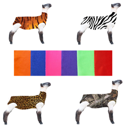 US Whip® Sheep Sox US Whip, Sheep, Sox, lamb, tube, tubes, SSX, camo, neon, zebra, tiger, print, solid, color, USA, washable, spandex, stock, sheep, lamb, supplies, livestock, show, wool, protection, comfortable, grooming