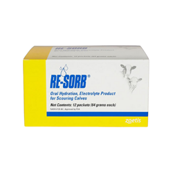 Zoetis® Re-Sorb Re-Sorb, re, sorb, pouch, 64, gram, gm, zoetis, cattle, scour, treatment, aid, recovery, electrolytes, boost, energy, rehydration. hydrate, oral