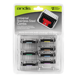 Andis® Universal 8-Piece Stainless-Steel Clipper Comb Set Andis, Universal, 8, Piece, Stainless, Steel, Clipper, Comb, Set, grooming, equine, horse, cat, dog, feline, canine,  stock, live, pet, blade, farm, vet, supply, color, code, easy, ID, secure, fit, teeth, groomer, durable, 1/8, 1/4, 3/8,1/2, 5/8, 3/4, 7/8, 1, #, 5, 4, 2, 1, 0, A, C, E