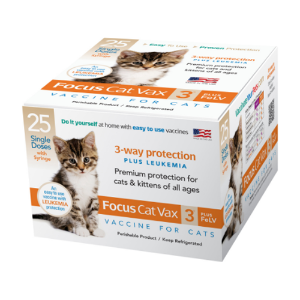 Durvet® Focus Cat Vax 3 + FeLV Focus, Cat, Vax, 3, PLUS, FeLV, Durvet, Kitten, Cat, prevent, Feline, health, care, Med, topical, supplement, pet, vet, vaccine, syringe, administration, injection, subcutaneous, leukemia, Rhinotracheitis, Calicivirus, Panleukopenia, virus, antigens, disease, agent, aid, treat, heal