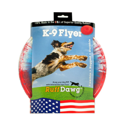 Ruff Dawg™ K9 Flyer Disc Ruff, Dawg, K9, Flyer, Disc, 9, large, medium, dog, canine, toy, retrieve, fetch, Frisbee, color, bright, gentle, teeth, gums, long, lasting, durable, bendable, puncture, tear, resistant, non, toxic, non-toxic, USA