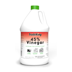 TradeKing® 45% Vinegar TradeKing, 45%, Vinegar, home, cleaner, detergent, laundry, booser, remove, odors, stains, hard, water, soap, scum, pH, soil, lowering, acetic, acid