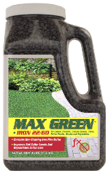Max Green 22/60 Max Green 22/60, Sure Green Products, soil sulfur, lawn fertilizer, iron formulation, homogeneous pastille-shaped granule, lawn food, non-staining Iron