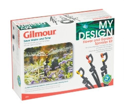 Gilmour® Flower and Garden Sprinkler Kit Gilmour®, Flower, Garden, Sprinkler, Kit, Plants, water, waste, money, My, Design, three, easy, steps, attach, hose, valve, faucet, roll, watered, sprinkler, Parts, reusable, repositioned, 50, ft, ½”, 6, mini, sprinklers, flow, control, 5, goof, plugs, 1, tube, punch, tool, faucet, adapter, back, flow, flow, restrictors, tube, connector, end, cap, beds, Coverage, range, one, gallon, 10, gallons, per, minute