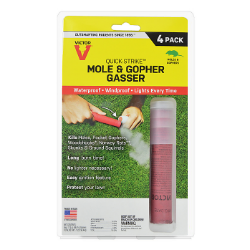 Victor® Quick-Strike™ Mole & Gopher Gasser Victor®, Quick-Strike™, Mole, Gopher, Gasser, Woodstream, Pest, Control, killer, lawn, garden, ranch, supplies, farm, Kills moles, gophers, woodchucks, Norway, rats, ground, squirrels, skunks, Self, igniting, design, no, lighter, necessary, Lights, waterproof, windproof, Long, burn, time, active, underground, tunnels, burrows, USA