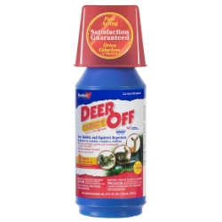 Deer Off® Deer & Squirrel Repellent, Concentrate Deer Off® Deer & Squirrel Repellent, Concentrate, Woodstream, animal repellent,  deer repellent, rabbit repellent, squirrel repellent, repellent barrier for scent, taste barrier, animal repellent for ornamental shrub, weather-resistant repellent, animal repellent with natural ingredients, putrescent eggs solids, capsaicin, EPA registered repellent, OMRI® listed repellent, animal repellent compliant for organic gardening