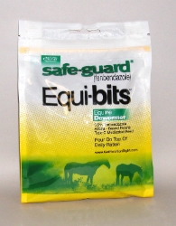 Safe-Guard® EQUI-BITS® Safe-Guard®, EQUI-BITS®, equine, wormer, horse, pelleted, top, dress, dewormer, de-wormer, continuous,  0.5%, fenbendazole, alfalfa, based, deworming, feed, deworm, single, step, palatable, pellets, ration, deworming, replace, usual, daily, ration, equal, pellets, handy, foil, pouch, treat, 1,250, lb, lbs, pound, pounds, body, weight, meal, Controls large, small, strongyles, pinworms, ascarids, safe, foals, pregnant, mares