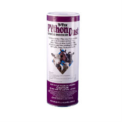 Y-Tex® python Dust PYthon®, Dust, Y-Tex, livestock, ectoparasites, Synergized, insecticide, dust, Zetacypermethrin, pyrethroid, single-isomer, insecticide, resistant, horn, flies, fly, piperonyl, butoxide, horn, lice, ticks, keds, face, stable, lactating, cattle, non-lactating, dairy, beef, cattle, sheep, goats, horses