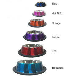 Valhoma® Stainless Steel Non-Tip Colored Bowl Valhoma®, Stainless, Steel, Non-Tip, Colored, Bowl, Pet, small, animal, feeding, dish, dog,  Blue, Hot Pink, Orange, Purple, Red, Turquoise, stainless steel