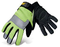 CAT® High-Visibility Padded Palm Utility Gloves CAT® High-Visibility Padded Palm Utility Gloves, CATERPILLAR®, GENUINE CAT®, CAT® MERCHANDISE, work gloves,  Synthetic leather work gloves, padded work gloves, utility gloves, Fluorescent green gloves, gloves with reflective tape, high visibility work gloves, Adjustable work gloves,